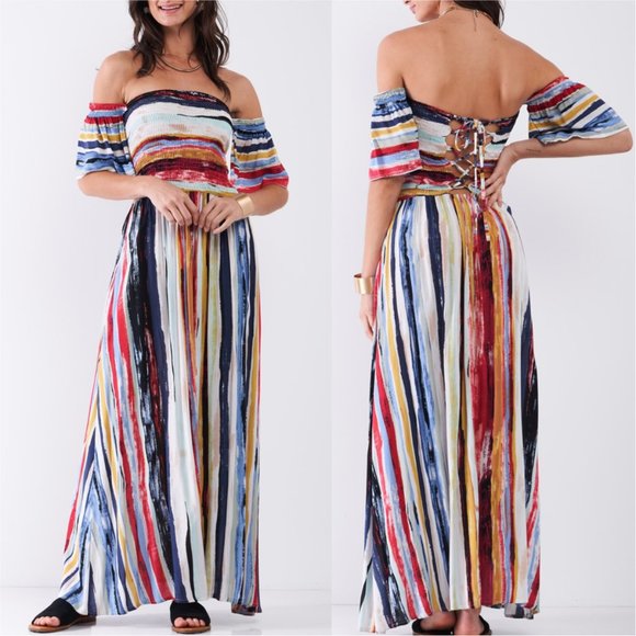 Dresses & Skirts - Striped  Off shoulder Maxi Dress